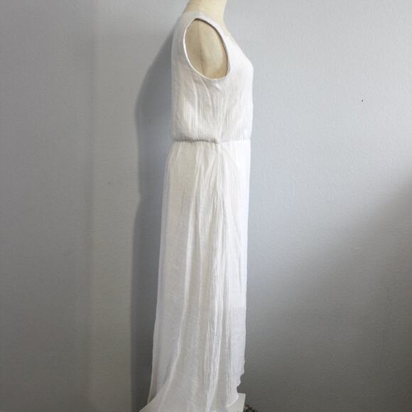 AB Studio White Pleated Maxi Dress Embroidered Neckline Waterfall Hem Size M - Picture 8 of 12
